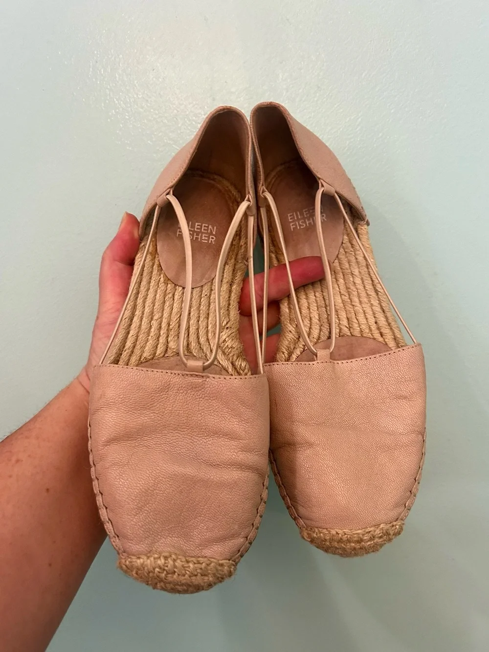 Eileen Fisher Women's Washed Blush Leather Espadrilles Shoes Sz US 7